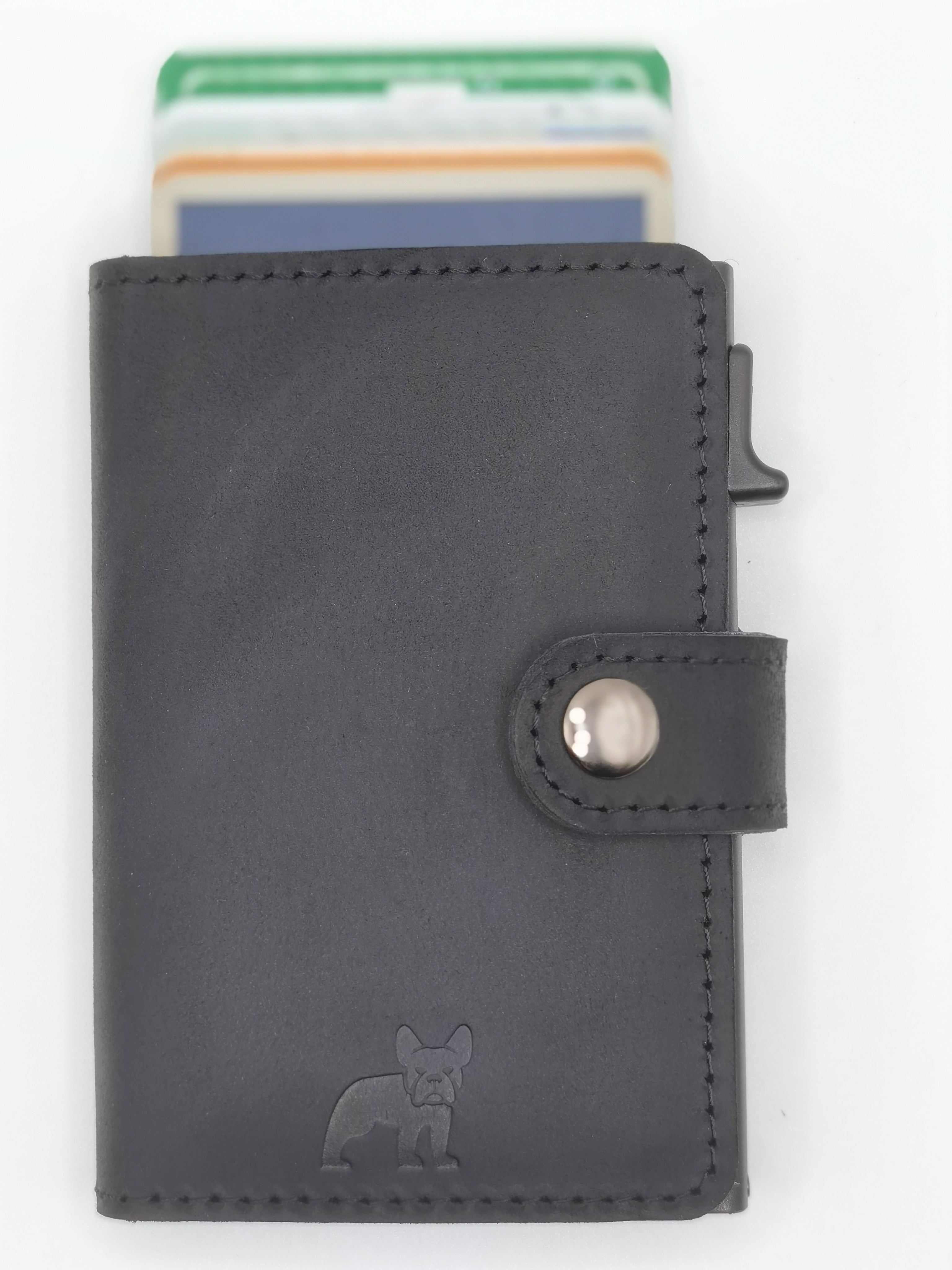 FRITZWERK Slim DOG Premium Echtleder in Schwarz mit schwarzem Card Holder Portmonee Clip EC Karten Business